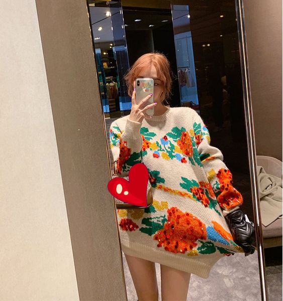 autumn and winter new sweater women's round neck loose long sleeve rose knitted pullover embroidered bead fashion, White
autumn and winter new sweater women's round neck loose long sleeve rose knitted pullover embroidered bead fashion, White