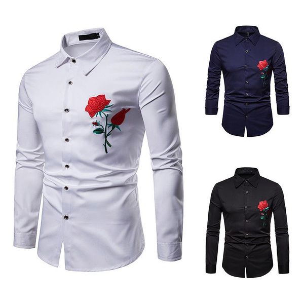men's casual shirts 2021 spring & autumn simple solid rose embroidered lapel plus size long sleeved shirt cotton men, White;black
men's casual shirts 2021 spring & autumn simple solid rose embroidered lapel plus size long sleeved shirt cotton men, White;black