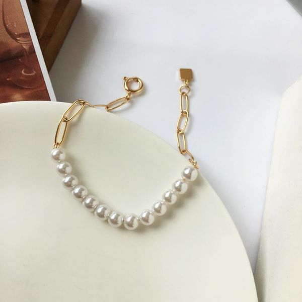link, chain japanese and korean trendy women's splicing pearl metal bracelet temperament simple versatile 1583y1, Black
link, chain japanese and korean trendy women's splicing pearl metal bracelet temperament simple versatile 1583y1, Black