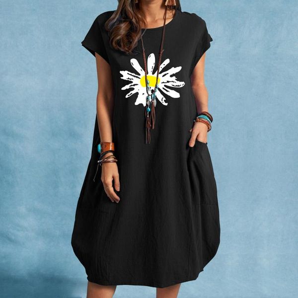 party dresses summer fashion ball gown pocket midi dress women casual o-neck floral print loose elegant street wear vestidos, White;black
party dresses summer fashion ball gown pocket midi dress women casual o-neck floral print loose elegant street wear vestidos, White;black