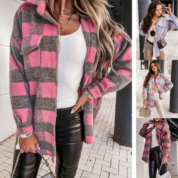 women's wool & blends women autumn winter coat fashion single-breasted lapel jackets long sleeve elegant plaid warm outerwear female lo, Black 
women's wool & blends women autumn winter coat fashion single-breasted lapel jackets long sleeve elegant plaid warm outerwear female lo, Black
