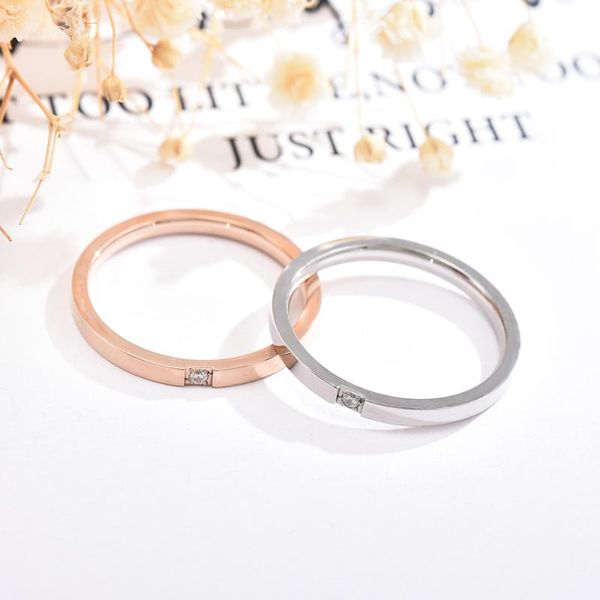 cluster rings korean version of ultra-fine titanium steel inlaid ring men and women fashion rose gold couple stainless joint, Golden;silver