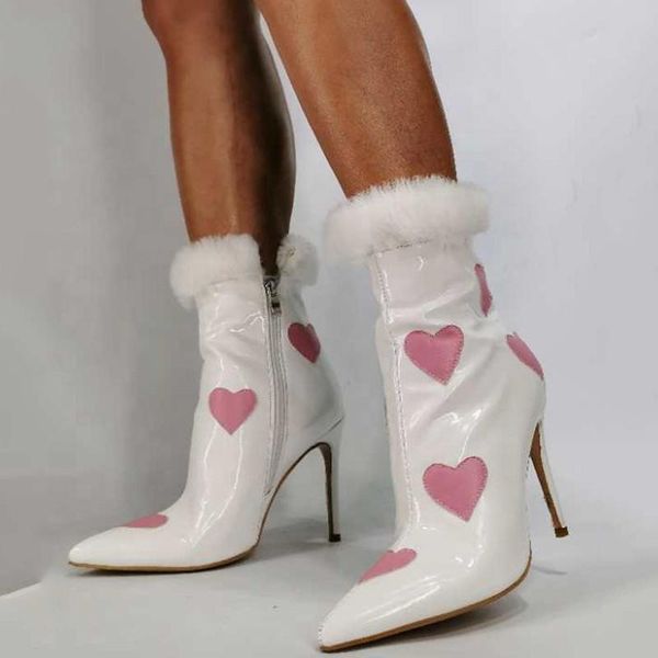 large size 43 smooth upper heart-shaped pattern short booties for women stiletto boots ladies pointed toe warm fur top, Black
large size 43 smooth upper heart-shaped pattern short booties for women stiletto boots ladies pointed toe warm fur top, Black