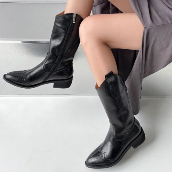 2022 women real leather mid calf boots shoes pointed toe square heel zipper western boots ladies footwear size 34-39, Black
2022 women real leather mid calf boots shoes pointed toe square heel zipper western boots ladies footwear size 34-39, Black
