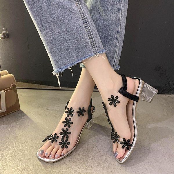 sandals women's 2021 fashion korean flower inlaid diamond thick heel high-heeled one line elastic foot, Black
sandals women's 2021 fashion korean flower inlaid diamond thick heel high-heeled one line elastic foot, Black