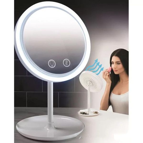 mirrors usb rechargeable fan led lamp makeup mirror desksweat-3 in 1 cosmetic light with indoor