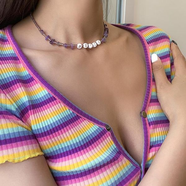 chokers classic purple color irregular stone beaded necklace for women ladies letter print round arcylic accessories, Golden;silver
chokers classic purple color irregular stone beaded necklace for women ladies letter print round arcylic accessories, Golden;silver