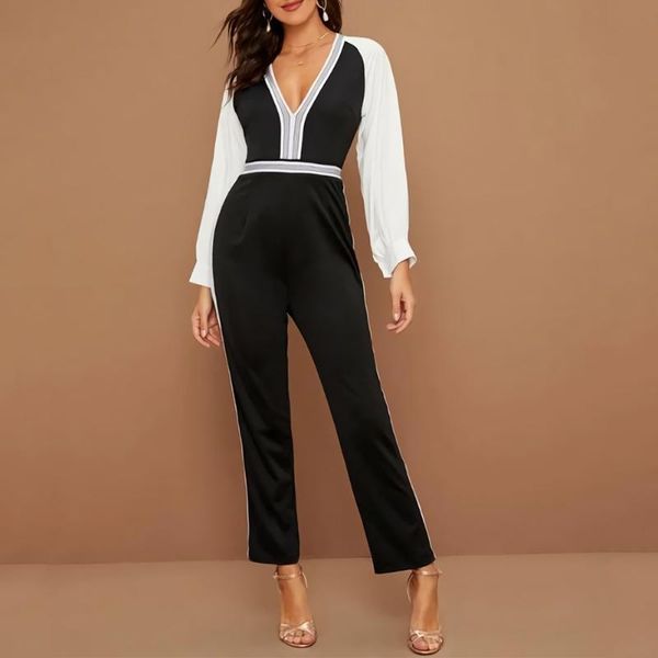 women's jumpsuits & rompers ol style splicing color v-neck jumpsuit overall design simple and generous women tunic zip lantern sleeve p, Black;white
women's jumpsuits & rompers ol style splicing color v-neck jumpsuit overall design simple and generous women tunic zip lantern sleeve p, Black;white