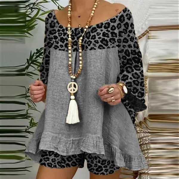 women's tracksuits summer leopard patchwork outfits set cotton linen shirt and loose shorts suit casual 3/4 sleeve vintage women two p, Gray
women's tracksuits summer leopard patchwork outfits set cotton linen shirt and loose shorts suit casual 3/4 sleeve vintage women two p, Gray