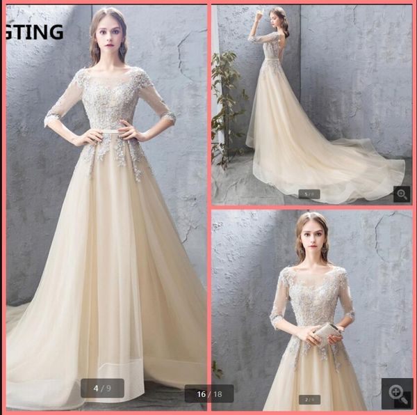 2021 vestido de festa champagne tulle a line prom dress half sleeve lace appliques beaded sashes formal evening dresses backless court train, Black
2021 vestido de festa champagne tulle a line prom dress half sleeve lace appliques beaded sashes formal evening dresses backless court train, Black