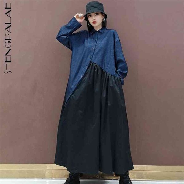 shengpllae chic denim patchwork dress women's spring lapel oblique single breasted loose long sleeve mid-calf dresses 210427, Black;gray
shengpllae chic denim patchwork dress women's spring lapel oblique single breasted loose long sleeve mid-calf dresses 210427, Black;gray