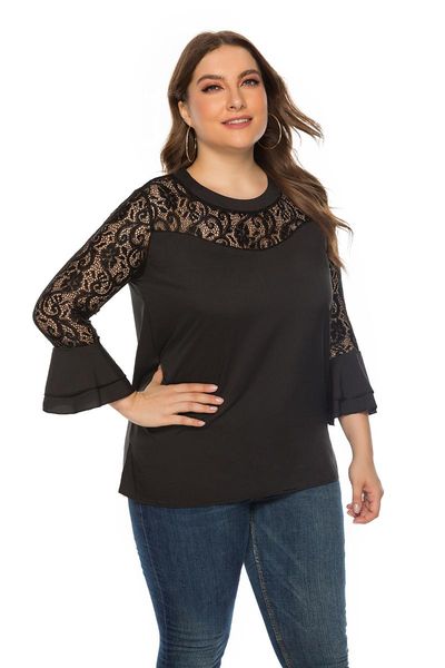 women's blouses & shirts xl to 5xl plus size women black spring autumn flare lace long sleeve solid casual blusas mujer de moda t0103, White
women's blouses & shirts xl to 5xl plus size women black spring autumn flare lace long sleeve solid casual blusas mujer de moda t0103, White
