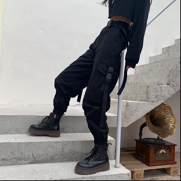 big pockets cargo elastic women capri high waist loose streetwear summer baggy tactical trouser hip hop joggers, Black;white
big pockets cargo elastic women capri high waist loose streetwear summer baggy tactical trouser hip hop joggers, Black;white