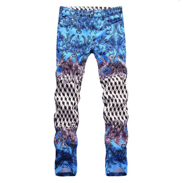 men's jeans print fashion y2k plaid colored painted slim straight pants trousers 9lh1, Blue
men's jeans print fashion y2k plaid colored painted slim straight pants trousers 9lh1, Blue