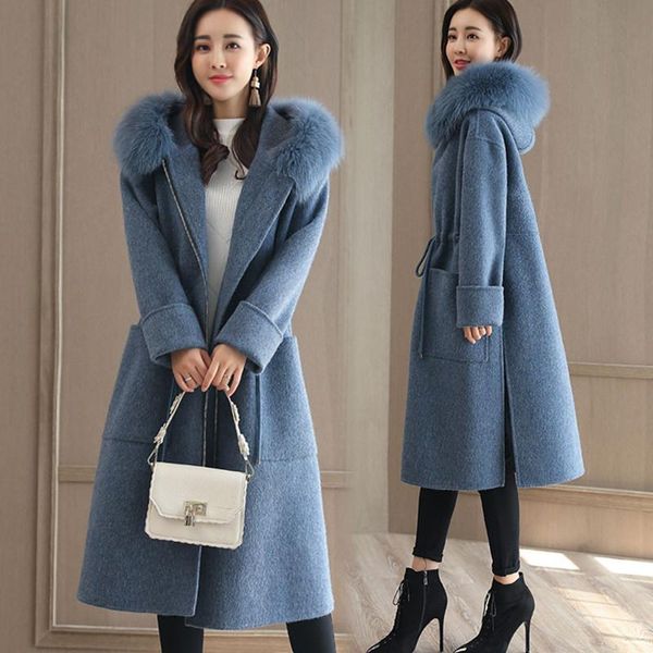 women's wool & blends woolen jacket women 2021 winter coat pocket hooded mid-length overcoat slim drawstring korean clothes female oute, Black
women's wool & blends woolen jacket women 2021 winter coat pocket hooded mid-length overcoat slim drawstring korean clothes female oute, Black