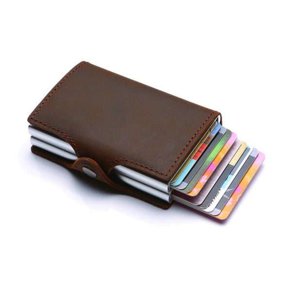 card holders men's crazy horse pickup box rfid aluminum alloy brake double case genuine leather wallet business supplies, Brown;gray
card holders men's crazy horse pickup box rfid aluminum alloy brake double case genuine leather wallet business supplies, Brown;gray