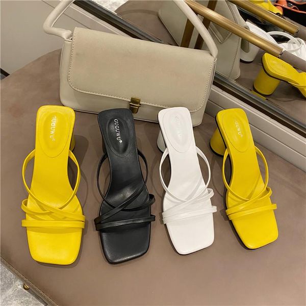 slippers 2021 brand summer women low high heels slides female open toe yellow white round vacation classics strap shoes, Black
slippers 2021 brand summer women low high heels slides female open toe yellow white round vacation classics strap shoes, Black
