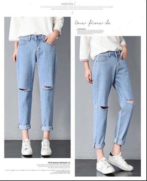 jeans womens ninth pants loose korean style ripped high waist harem bf wind student wild wide leg, Blue
jeans womens ninth pants loose korean style ripped high waist harem bf wind student wild wide leg, Blue