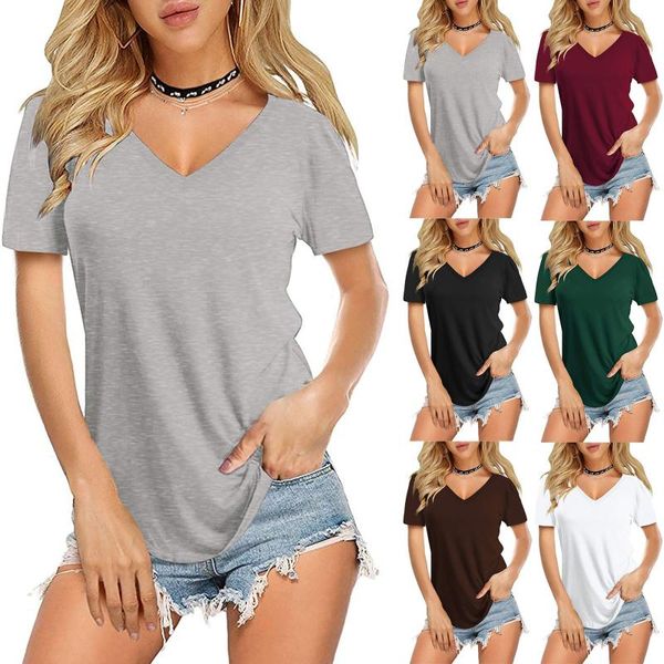 women's t-shirt solid color regular v-neck casual short sleeve oversized summer broadcloth t-shirts sexys verano ropa mujer, White
women's t-shirt solid color regular v-neck casual short sleeve oversized summer broadcloth t-shirts sexys verano ropa mujer, White