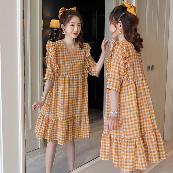 maternity dresses summer pregnant women plaid cotton dress short sleeve v-neck ruffles patchwork mataernity ball gown loose regnancy, White
maternity dresses summer pregnant women plaid cotton dress short sleeve v-neck ruffles patchwork mataernity ball gown loose regnancy, White