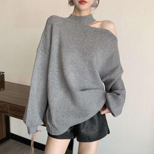 women's sweaters korean version pullover strapless autumn and winter street fashion the loose lazy knitting jumper, White;black
women's sweaters korean version pullover strapless autumn and winter street fashion the loose lazy knitting jumper, White;black