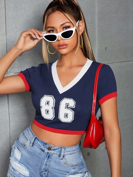 contrast trim number print crop d0so#, White
contrast trim number print crop d0so#, White