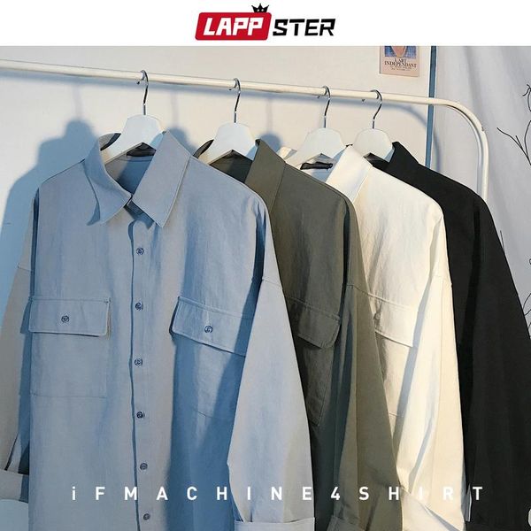 men's casual shirts lappster mens korean two pockets solid 2021 harajuku loose long sleeve women white button up shirt, White;black
men's casual shirts lappster mens korean two pockets solid 2021 harajuku loose long sleeve women white button up shirt, White;black