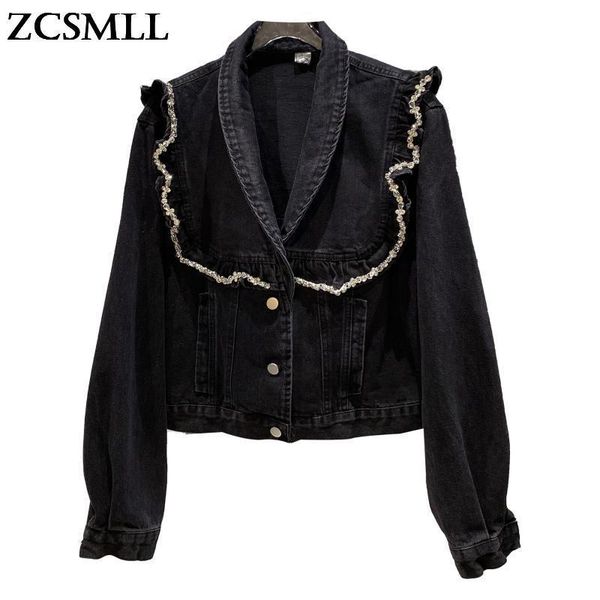 women's jackets zcsmll 2021 autumn winter arrivals women coat turn-over v-neck split sequin long-sleeved streetwear fashion denim jacke, Black;brown
women's jackets zcsmll 2021 autumn winter arrivals women coat turn-over v-neck split sequin long-sleeved streetwear fashion denim jacke, Black;brown