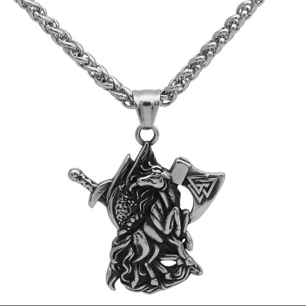 chains viking axe odin necklace horse for norse jewelry men, Silver