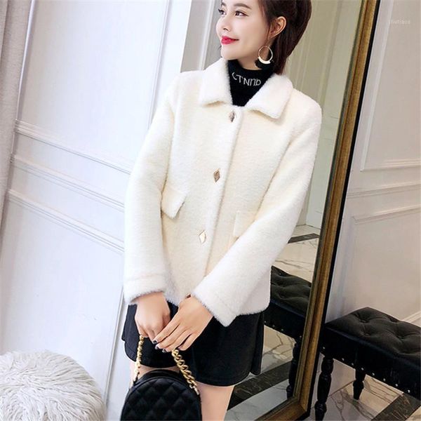 women's wool & blends 2021 autumn winter faux mink cashmere woolen coat women cardigan outwear long sleeve big pocket thick loose short, Black
women's wool & blends 2021 autumn winter faux mink cashmere woolen coat women cardigan outwear long sleeve big pocket thick loose short, Black