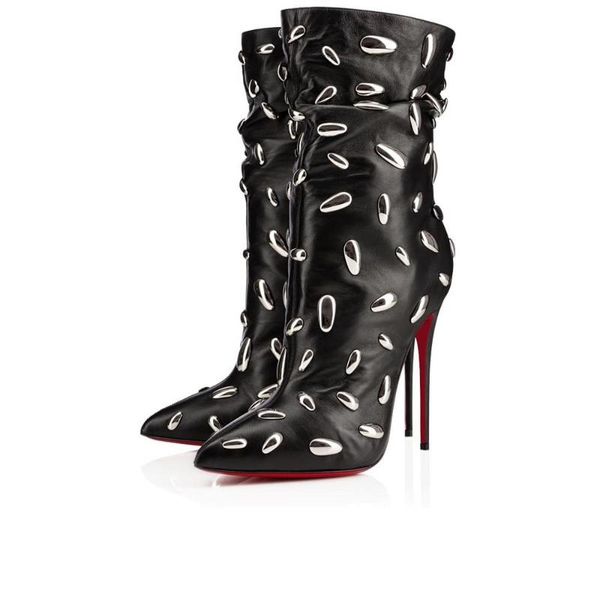 boots red bottom high heels patent leather women party wedding triple spikes pointed toes pumps dress shoes with box 31, Black
boots red bottom high heels patent leather women party wedding triple spikes pointed toes pumps dress shoes with box 31, Black