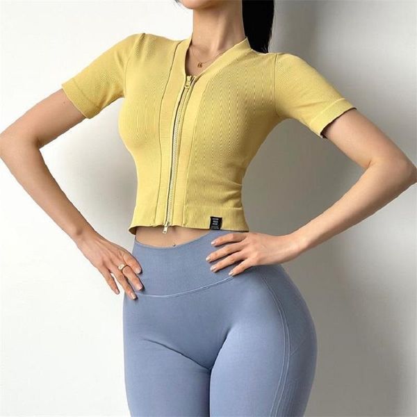 yoga outfit knitted short sleeve running shirts women gym ladies tight fitting zipper sport t-shirt for fitness workout crop top
yoga outfit knitted short sleeve running shirts women gym ladies tight fitting zipper sport t-shirt for fitness workout crop top