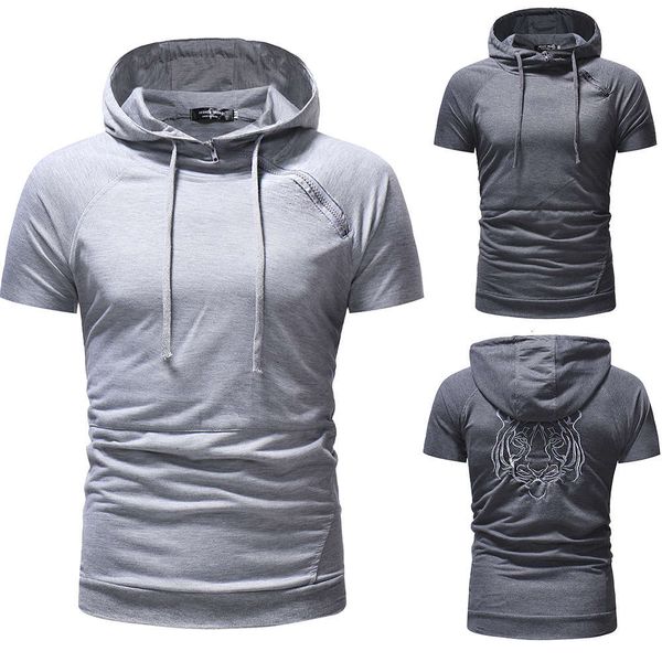 men's raglan sleeve pullover t-shirt tiger head embroidery knitted hooded short slim fit, White;black
men's raglan sleeve pullover t-shirt tiger head embroidery knitted hooded short slim fit, White;black