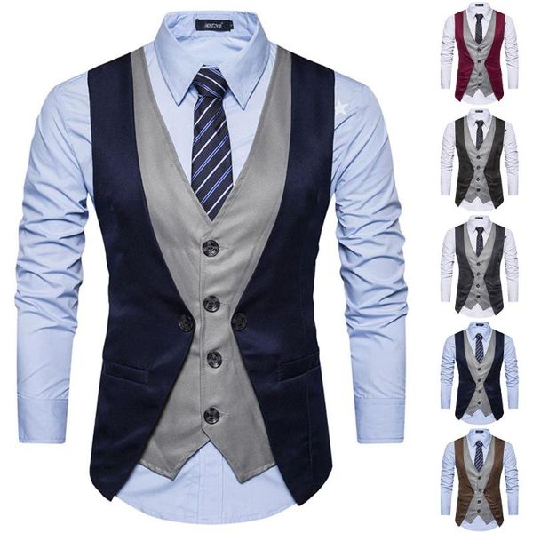men's vests fake two piece mens formal autumn buttons up jacket blazer waistcoat patchwork vest long sleeves, Black;white
men's vests fake two piece mens formal autumn buttons up jacket blazer waistcoat patchwork vest long sleeves, Black;white