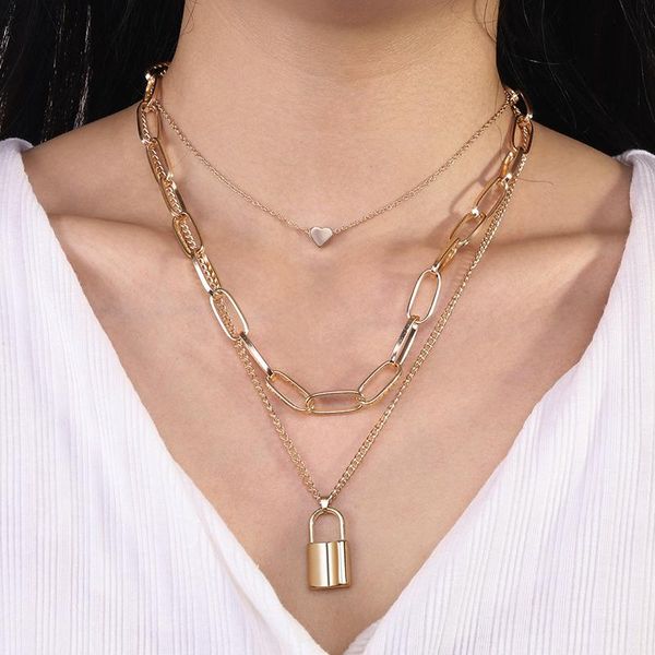 pendant necklaces simple and exaggerated thick chain necklace retro multi-layer geometric lock-shaped love, Silver
pendant necklaces simple and exaggerated thick chain necklace retro multi-layer geometric lock-shaped love, Silver