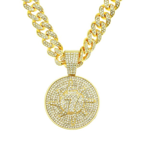 pendant necklaces european and american hip hop diamond inlaid digital 7 round brand domineering trendsetter cuban chain men's necklace, Silver
pendant necklaces european and american hip hop diamond inlaid digital 7 round brand domineering trendsetter cuban chain men's necklace, Silver