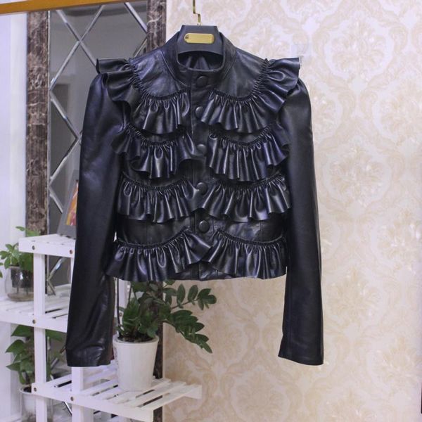 women's leather & faux fashion ruffles jackets spring 2021 designer genuine leahter short coat c080, Black
women's leather & faux fashion ruffles jackets spring 2021 designer genuine leahter short coat c080, Black