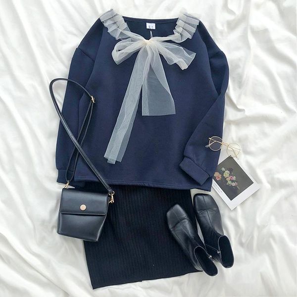 two piece dress harajuku casual women 2 skirt sets o neck thicken bow pullover +elastic kintting split streetwear, White
two piece dress harajuku casual women 2 skirt sets o neck thicken bow pullover +elastic kintting split streetwear, White