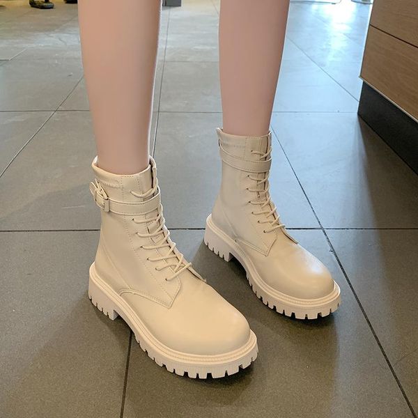 boots black beige platform women lace up thick sole ankle buckle chunky round toe short mujer 
boots black beige platform women lace up thick sole ankle buckle chunky round toe short mujer