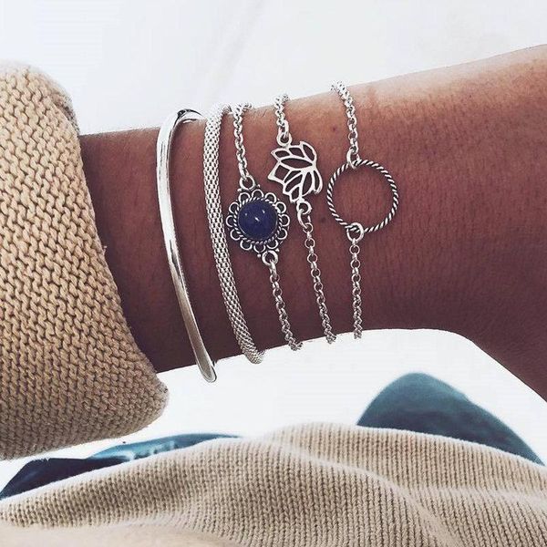 cuff 5 pcs/set fashion bohemia female lotus round gem link chain charm bracelet bangle for women silver bracelets jewelry, White
cuff 5 pcs/set fashion bohemia female lotus round gem link chain charm bracelet bangle for women silver bracelets jewelry, White
