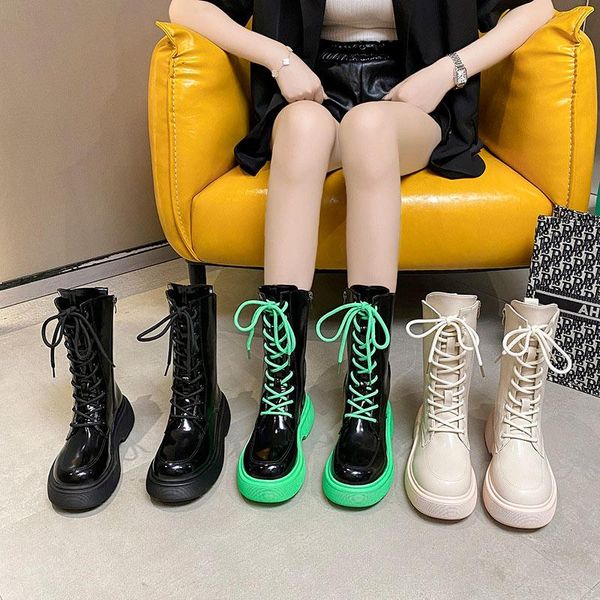 boots women mid-calf 2021 thick bottom british style boot women's autumn fashion lace up platform pu leather shoes cool, Black
boots women mid-calf 2021 thick bottom british style boot women's autumn fashion lace up platform pu leather shoes cool, Black