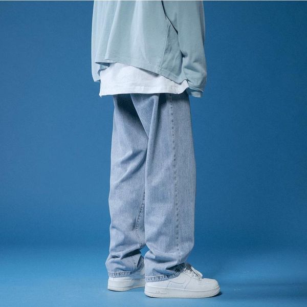 men's jeans straight harem summer white/black korean man loose denim trousers streetwear male casual pants solid color plaid mid, Blue
men's jeans straight harem summer white/black korean man loose denim trousers streetwear male casual pants solid color plaid mid, Blue