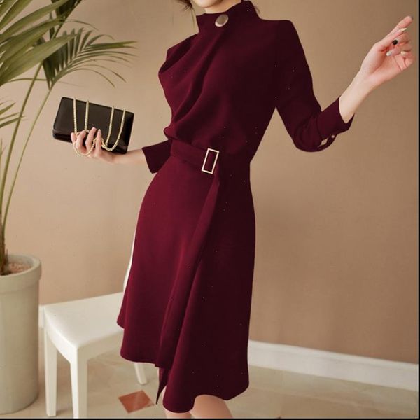women dress autumn elegant button stand neck belted long sleeve work business party black wine red split, Black;gray
women dress autumn elegant button stand neck belted long sleeve work business party black wine red split, Black;gray
