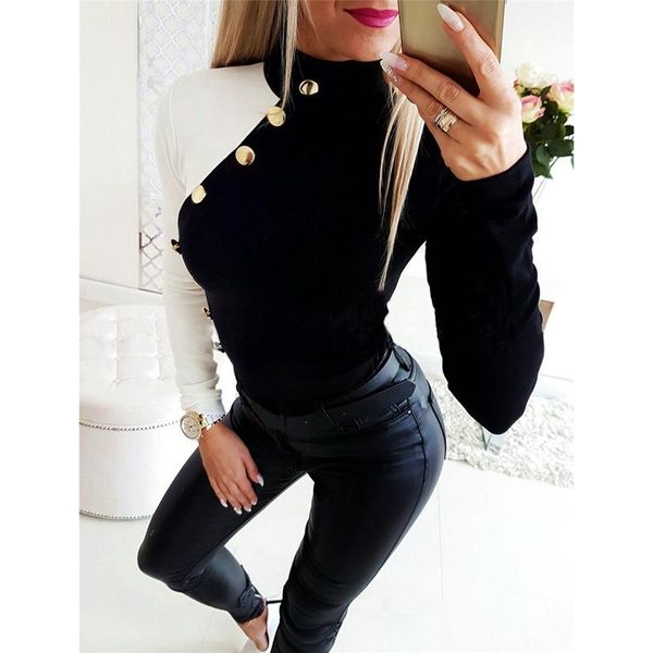 women autumn fashion turtleneck color patchwork long sleeve shirt office ladies blusas casual slim buttons blouse sj4639m women's blous, White
women autumn fashion turtleneck color patchwork long sleeve shirt office ladies blusas casual slim buttons blouse sj4639m women's blous, White