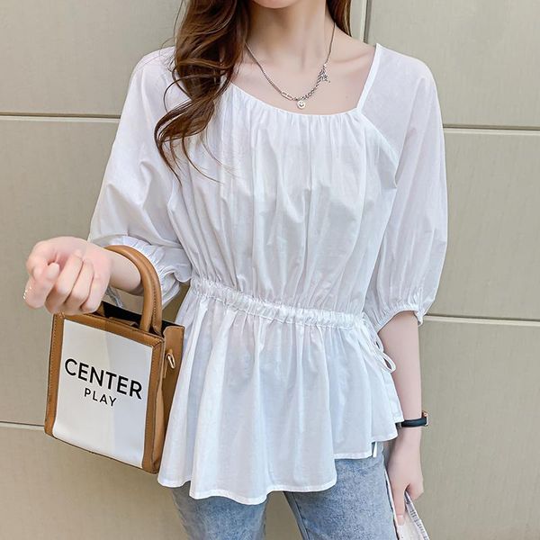 women's blouses & shirts 2021 summer fashion women blouse ruffled cotton shirt lantern sleeves solid folds skew collar womens and, White
women's blouses & shirts 2021 summer fashion women blouse ruffled cotton shirt lantern sleeves solid folds skew collar womens and, White