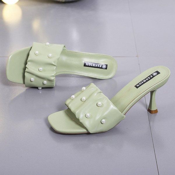 slippers pearl pleated green high heels women 2021 fashion square toe thin pumps ladies summer shoes slides, Black
slippers pearl pleated green high heels women 2021 fashion square toe thin pumps ladies summer shoes slides, Black