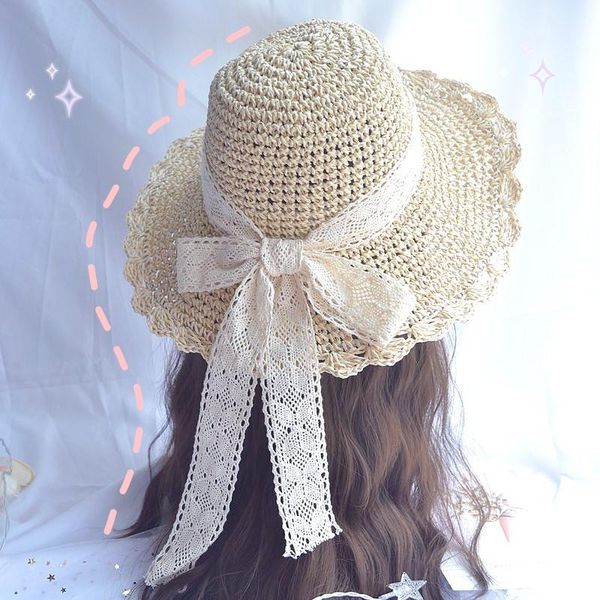 small pure and fresh japanese joker lace bowknot hat bind female summer travel large eaves beach wide brim hats, Blue;gray
small pure and fresh japanese joker lace bowknot hat bind female summer travel large eaves beach wide brim hats, Blue;gray