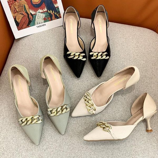 dress shoes summer women pumps fashion chain design upper temperament elegant office pointed convenient solid color slip-on woman, Black
dress shoes summer women pumps fashion chain design upper temperament elegant office pointed convenient solid color slip-on woman, Black