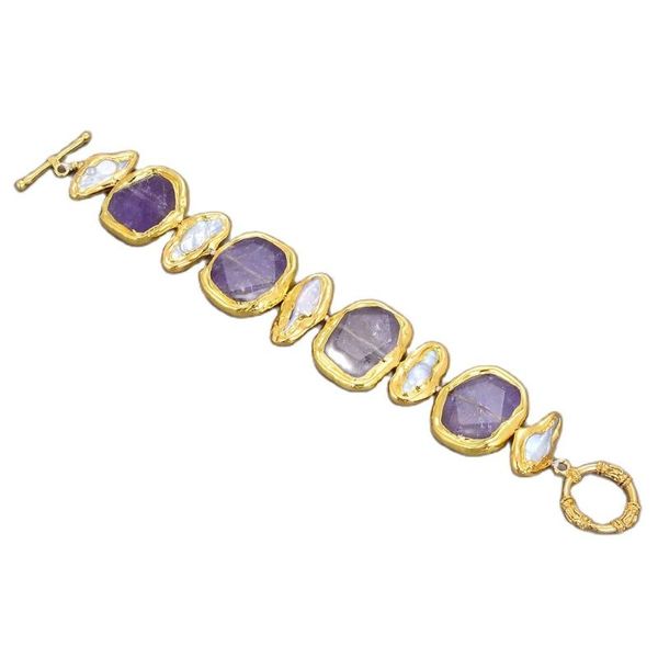 beaded, strands jk freshwater white biwa pearl amethyst 24 kt gold color plated bracelet for women, Black
beaded, strands jk freshwater white biwa pearl amethyst 24 kt gold color plated bracelet for women, Black