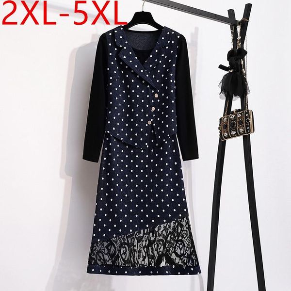 plus size dresses 2xl-5xl hit 2021 autumn dress for women turn-down collar long sleeve polka dot printed lace patchwork midi, Black
plus size dresses 2xl-5xl hit 2021 autumn dress for women turn-down collar long sleeve polka dot printed lace patchwork midi, Black